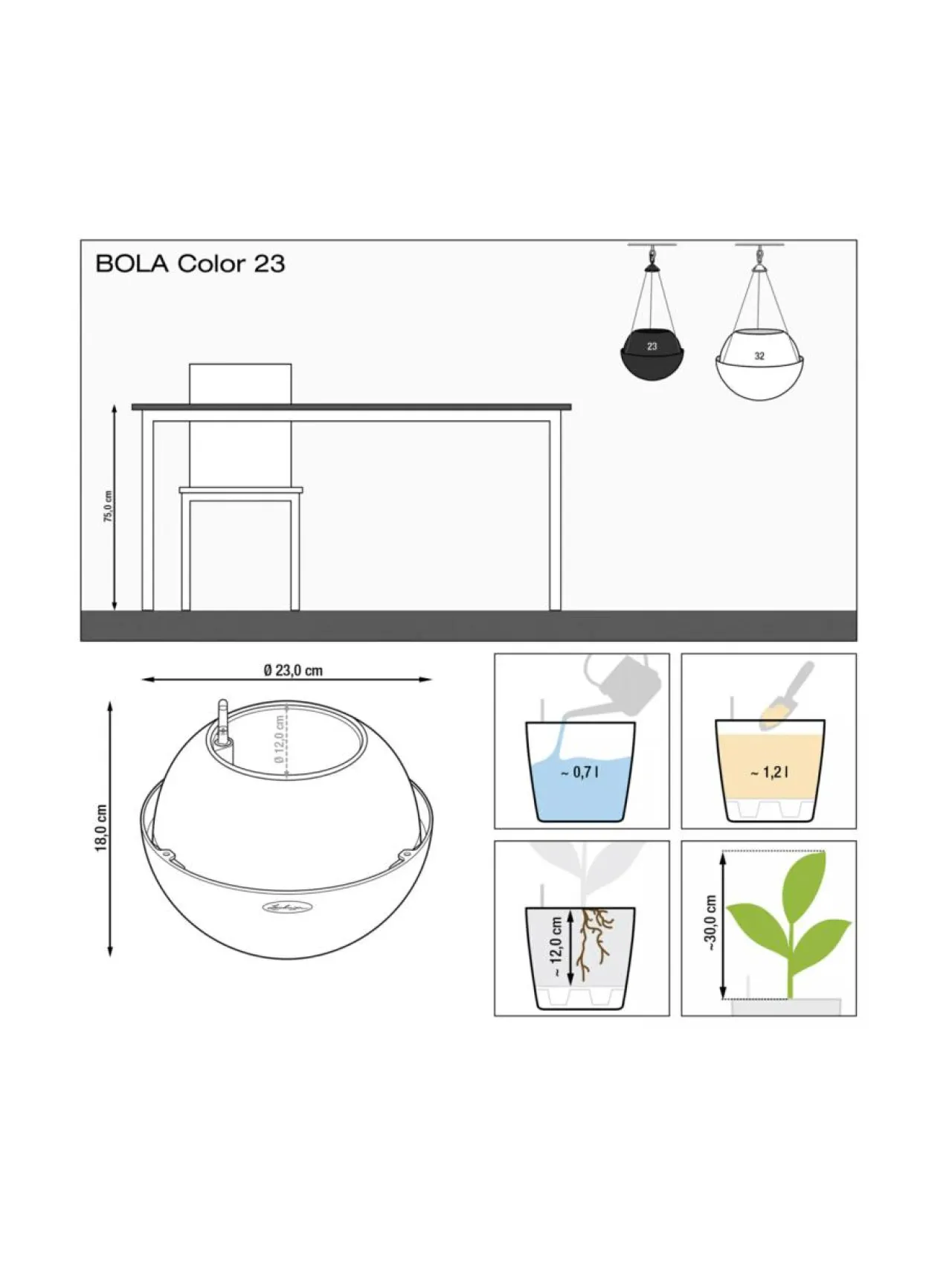 Ruukut & Istutusastiat|Lechuza Amppeli Bola Color altakasteluruukku