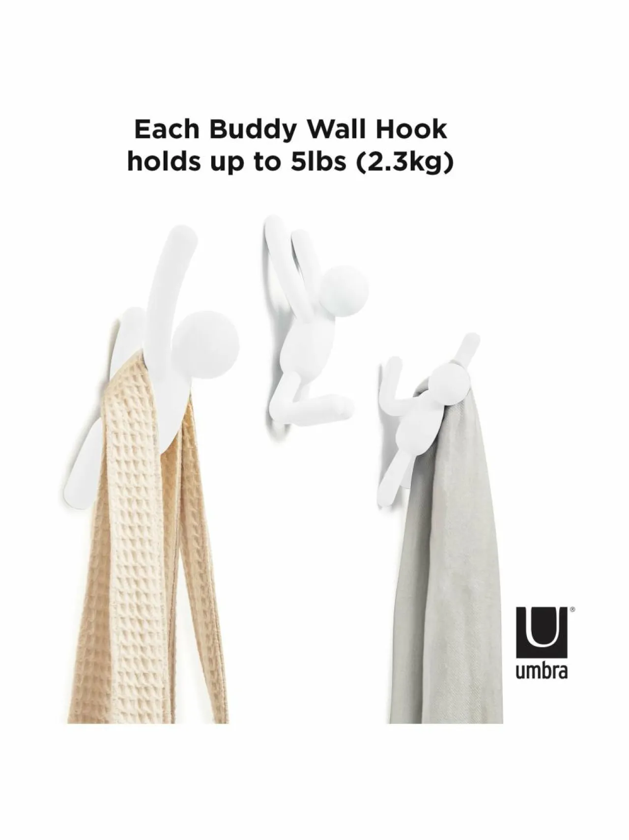 Naulakot & Koukut|Umbra Buddy-koukku, 3 kpl VALKOINEN