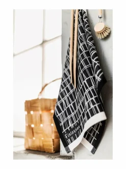 Keittiö- & Kattaustekstiilit|Finlayson Coronna-keittiöpyyhe 50 x 70 cm, 2 kpl MUSTA/VALKOINEN