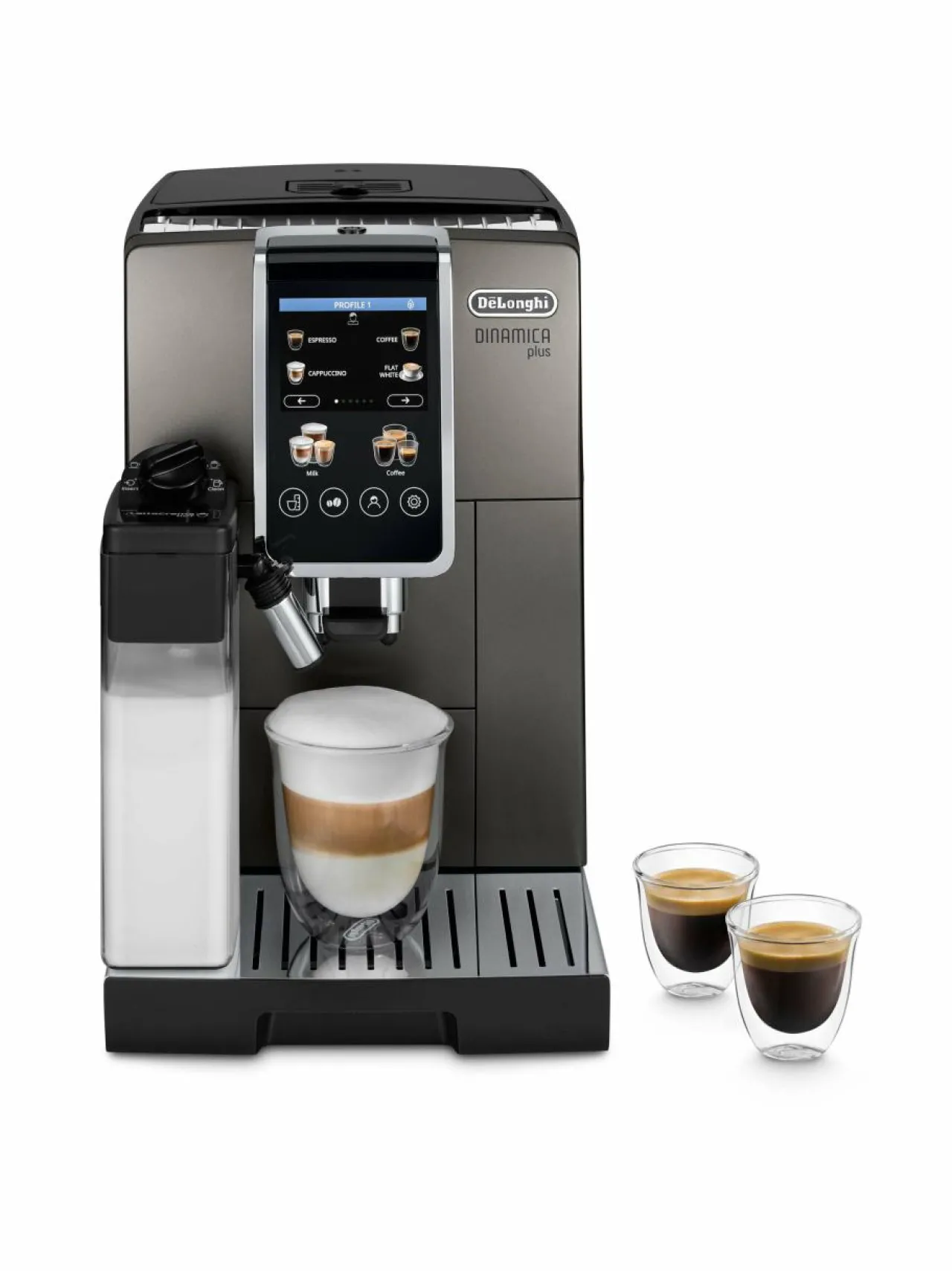 Kahvin- & Vedenkeittimet|Delonghi Dinamica Plus -kahviautomaatti TITANIUM, BLACK