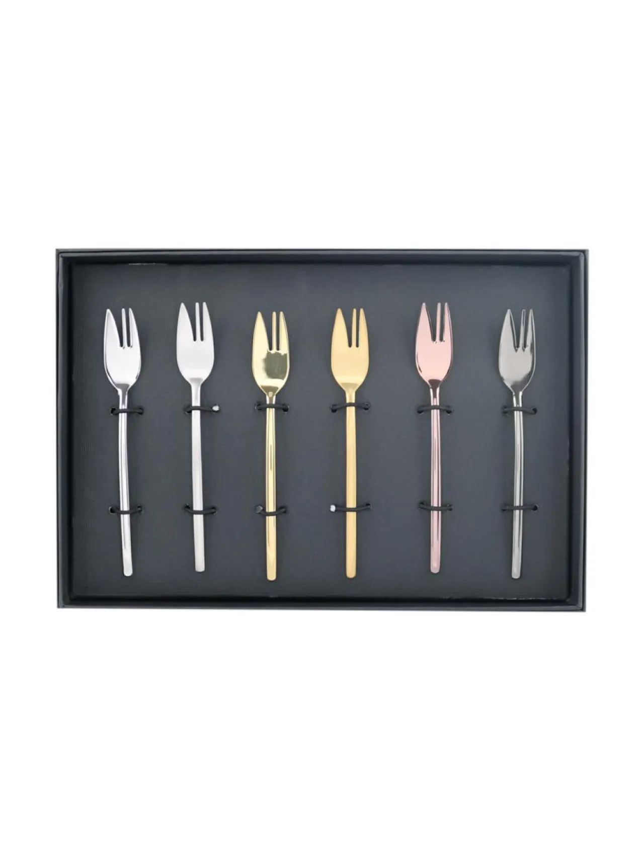 Aterimet & Tarjoiluvälineet|Mepra Due Multicolore-kakkuhaarukka 6 kpl lahjapakkauksessa