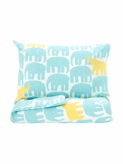 Liinavaatteet|Finlayson Elefantti Vapaa -lasten pussilakanasetti LT. AQUA/YELLOW