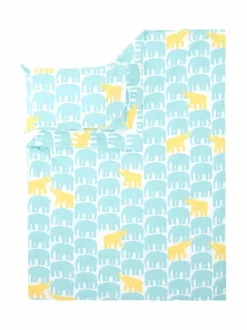 Liinavaatteet|Finlayson Elefantti Vapaa -vauvan pussilakanasetti LT. AQUA/YELLOW
