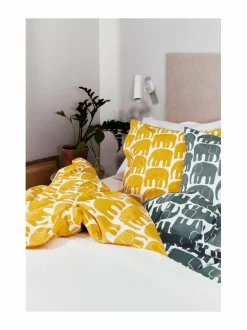 Liinavaatteet|Finlayson Elefantti-pussilakanasetti 150 x 210 cm + 50 x 60 cm DARK YELLOW