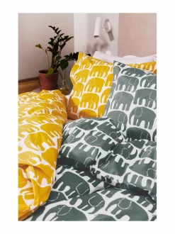 Liinavaatteet|Finlayson Elefantti-pussilakanasetti 150 x 210 cm + 50 x 60 cm DARK YELLOW