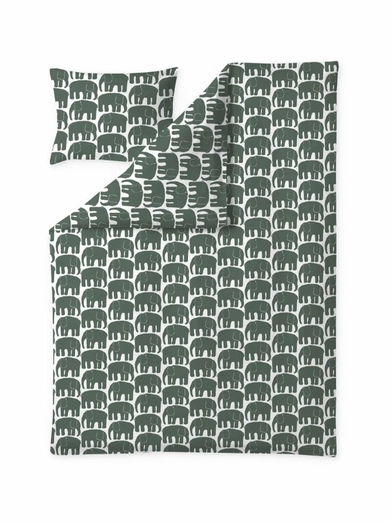 Liinavaatteet|Finlayson Elefantti-pussilakanasetti 150 x 210 cm + 50 x 60 cm DARK GREEN