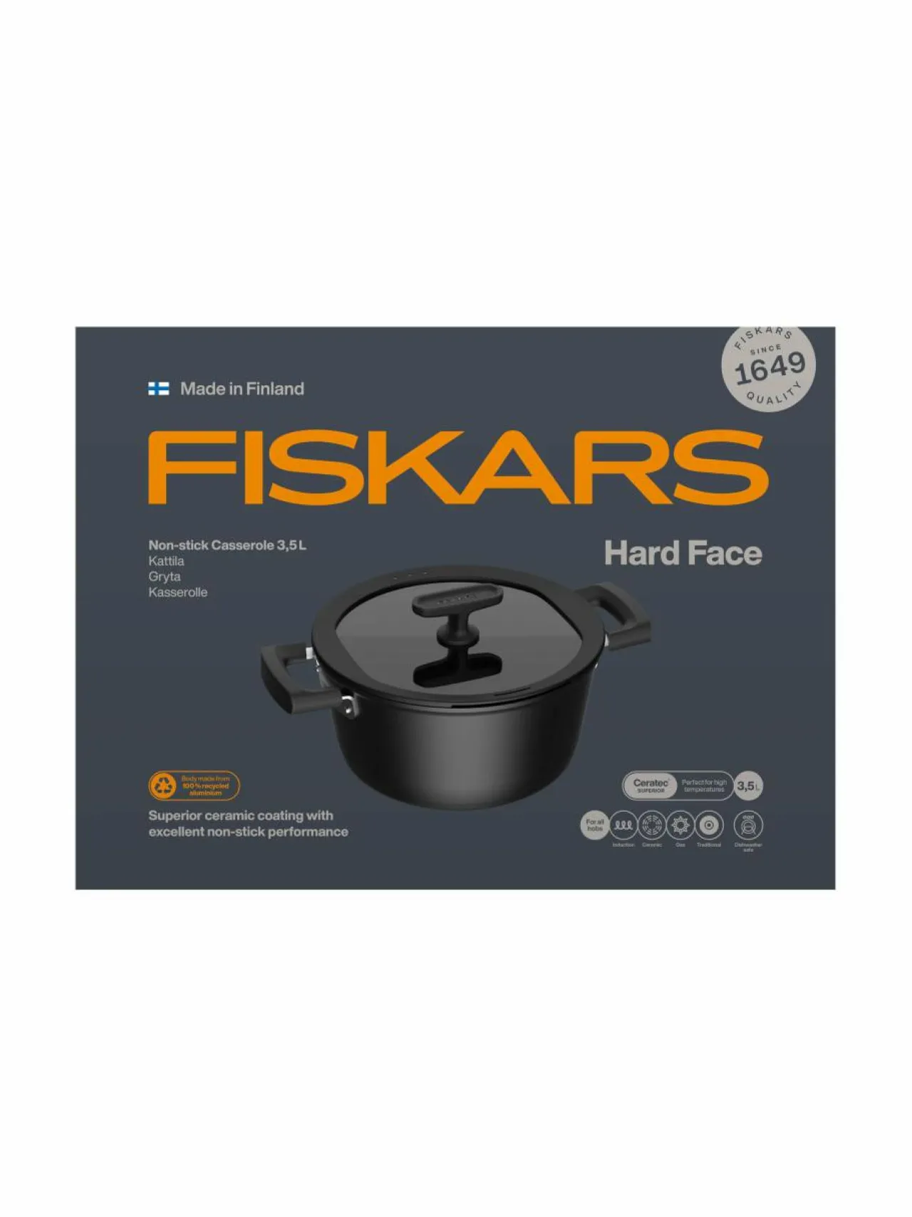 Keitto- & Paistoastiat|Fiskars Hard Face -kattila 3,5 l BLACK