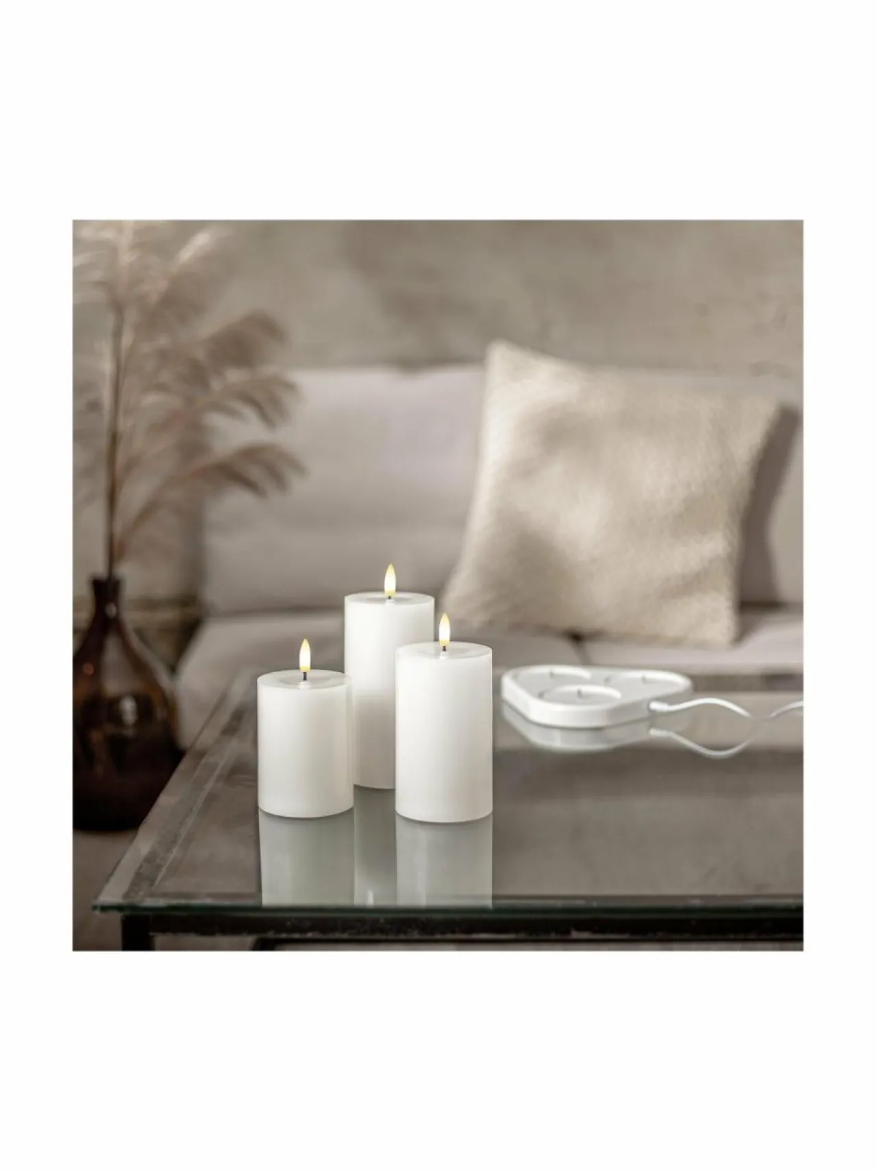 Jouluvalot|Star Trading Flamme Charge LED -pöytäkynttiläsetti 10 cm + 12,5 cm + 15 cm VALKOINEN