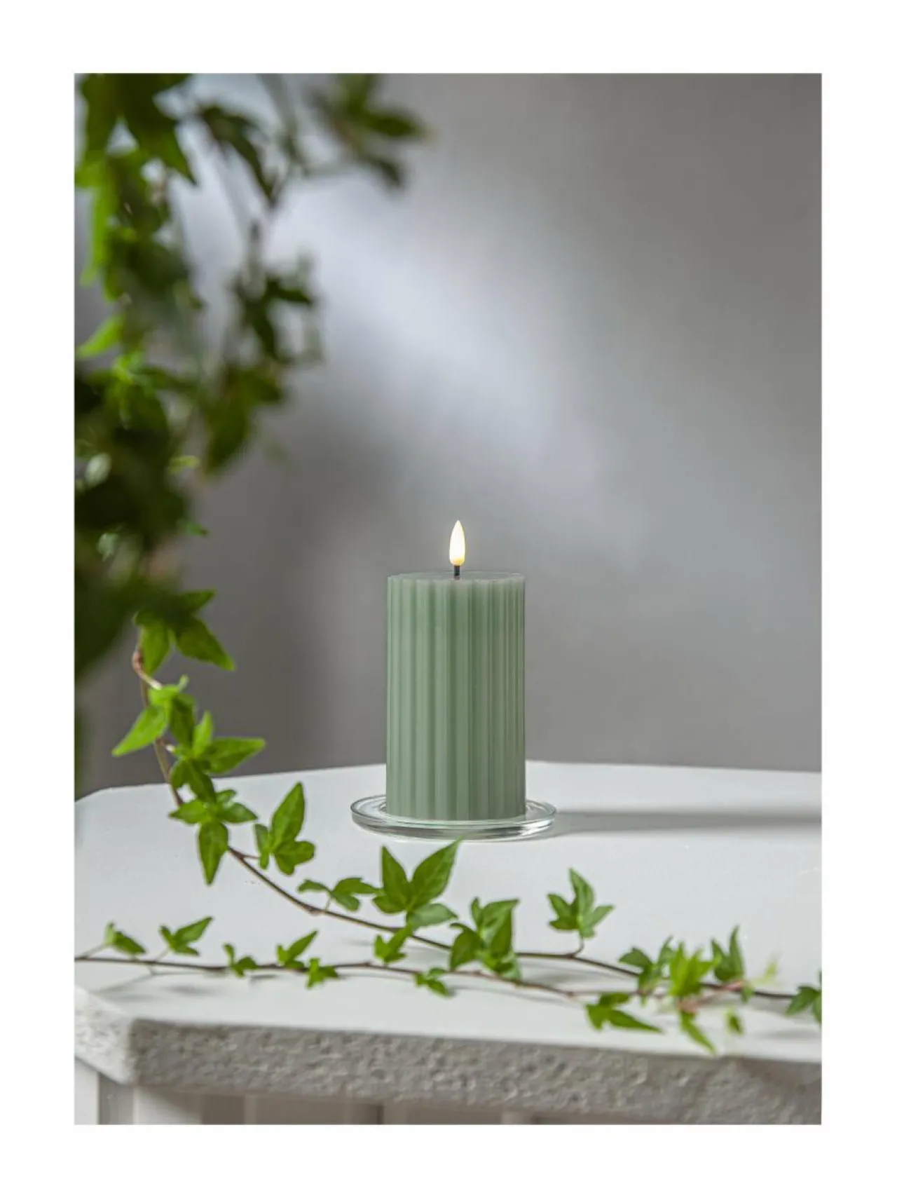 Jouluvalot|Star Trading Flamme Stripe LED -kynttilä 7,5 x 7,5 x 15 cm VIHREÄ