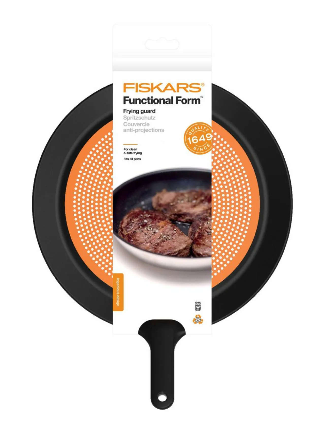 Keittiötarvikkeet|Fiskars Functional Form -roiskesuoja BLACK/ORANGE