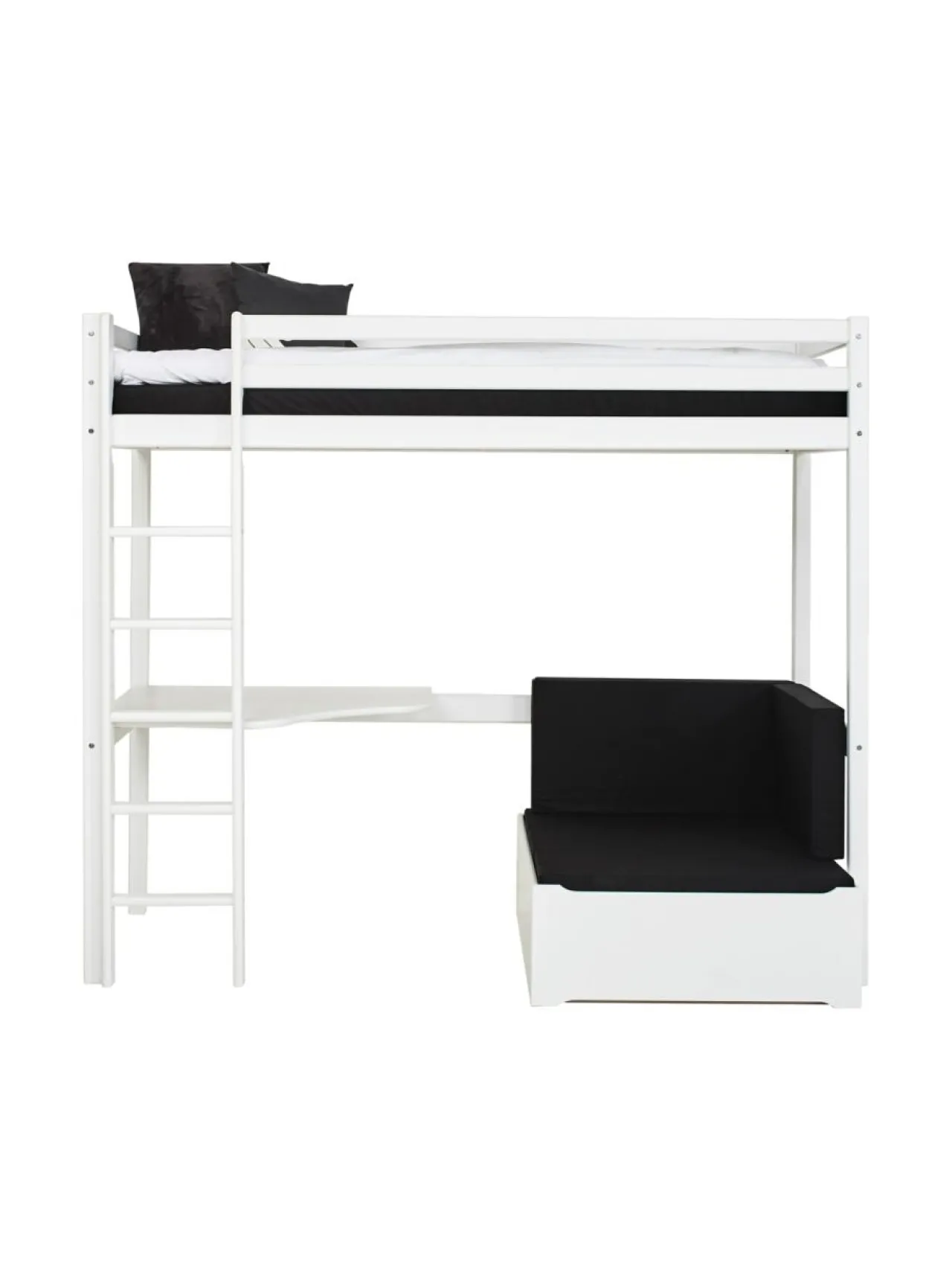 Lasten Kalusteet|Hoppekids ECO Dream Parvisänky kulmapöydällä ja lisävuoteella 90cm x 200cm VALKOINEN