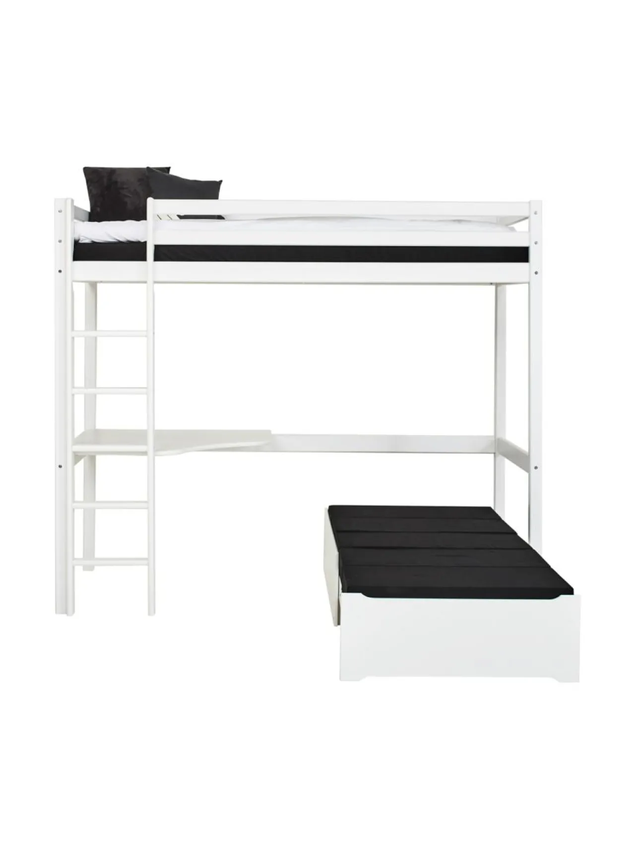 Lasten Kalusteet|Hoppekids ECO Dream Parvisänky kulmapöydällä ja lisävuoteella 90cm x 200cm VALKOINEN