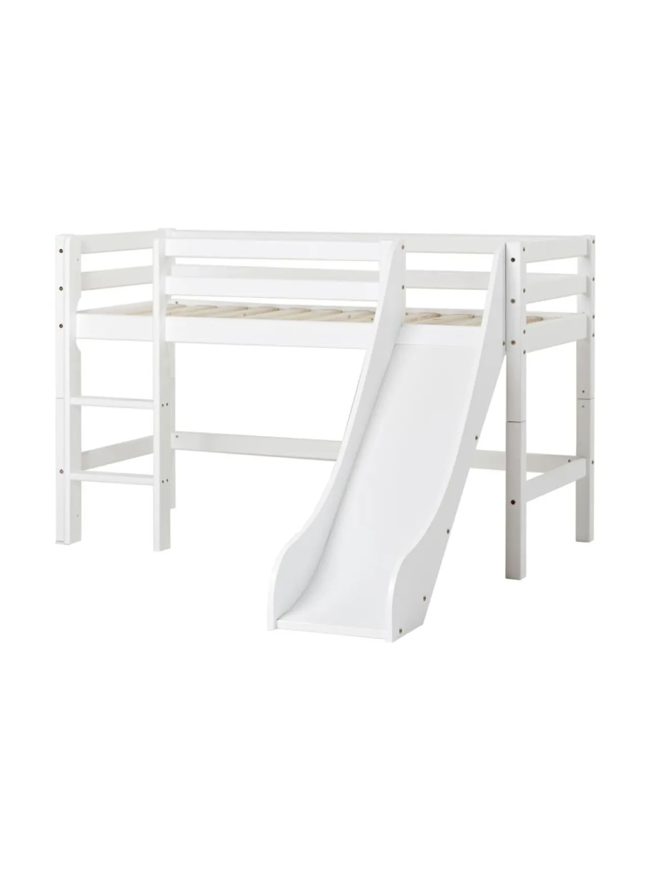 Lasten Kalusteet|Hoppekids ECO Dream puolikorkea sänky 70x160cm liukumäellä, valkoinen