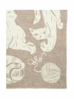 Huovat & Päiväpeitot|Lapuan Kankurit Kissanpäivät-villahuopa 130 x 180 cm 2 BEIGE-WHITE