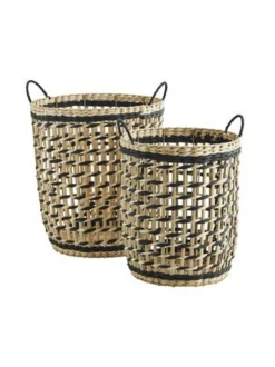 Säilytys|Madam Stolz KORI punottu ∅35, korkeus 40 cm BEIGE / MUSTA