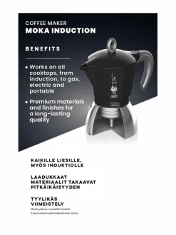 Tee, Kahvi & Vesi|Bialetti 4-kupin Moka Express Induction -mutteripannu induktioliedelle BLACK