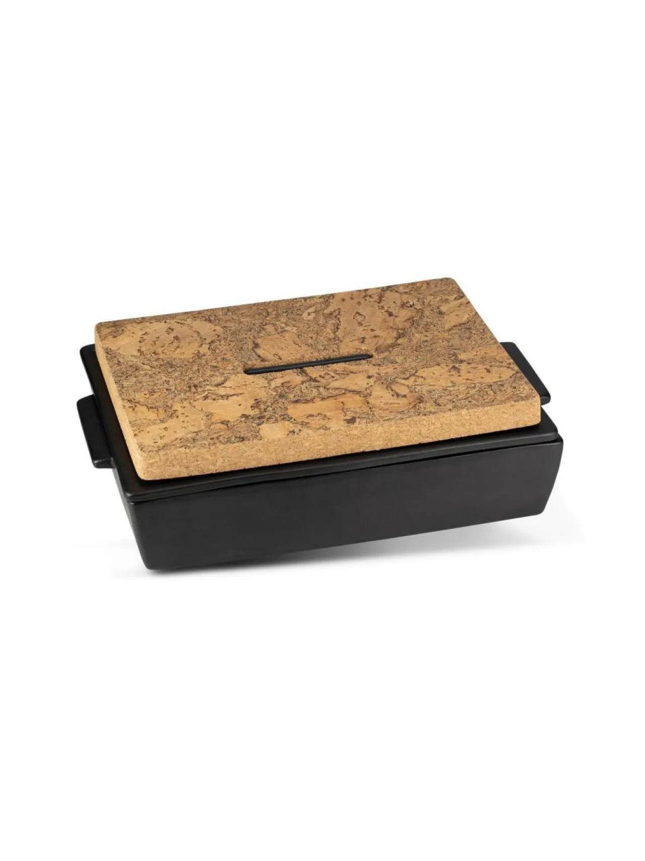 Keitto- & Paistoastiat|DUTCHDELUXES Large -kannellinen uunivuoka ja korkkialusta, 35 x 23,5 x 10,5 cm BM BLACK MATT