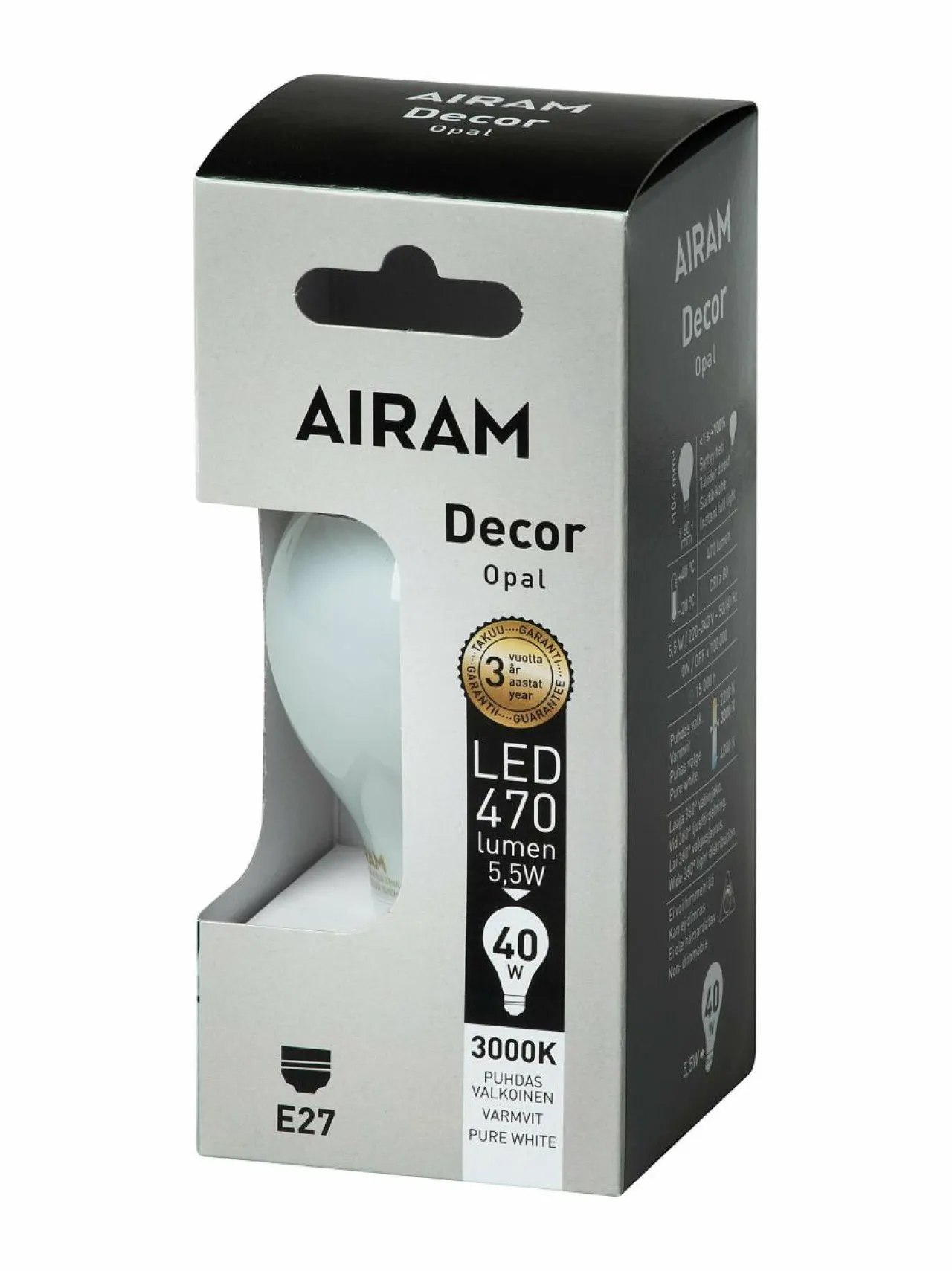 Lamput|Airam LED Decor Classic Opal E27 -lamppu VALKOINEN