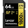 Kamerat|Lexar Pro 64GB SDXC (1800x, 180Mb/s) UHS-II (U3 / V60 / C10) muistikortti