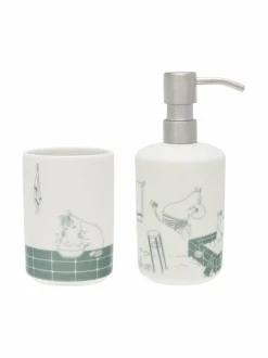 Koriste-Esineet|Moomin Arabia Muumi Kylpyhetki - saippuapumppu ja hammasharjateline BEIGE-GREEN