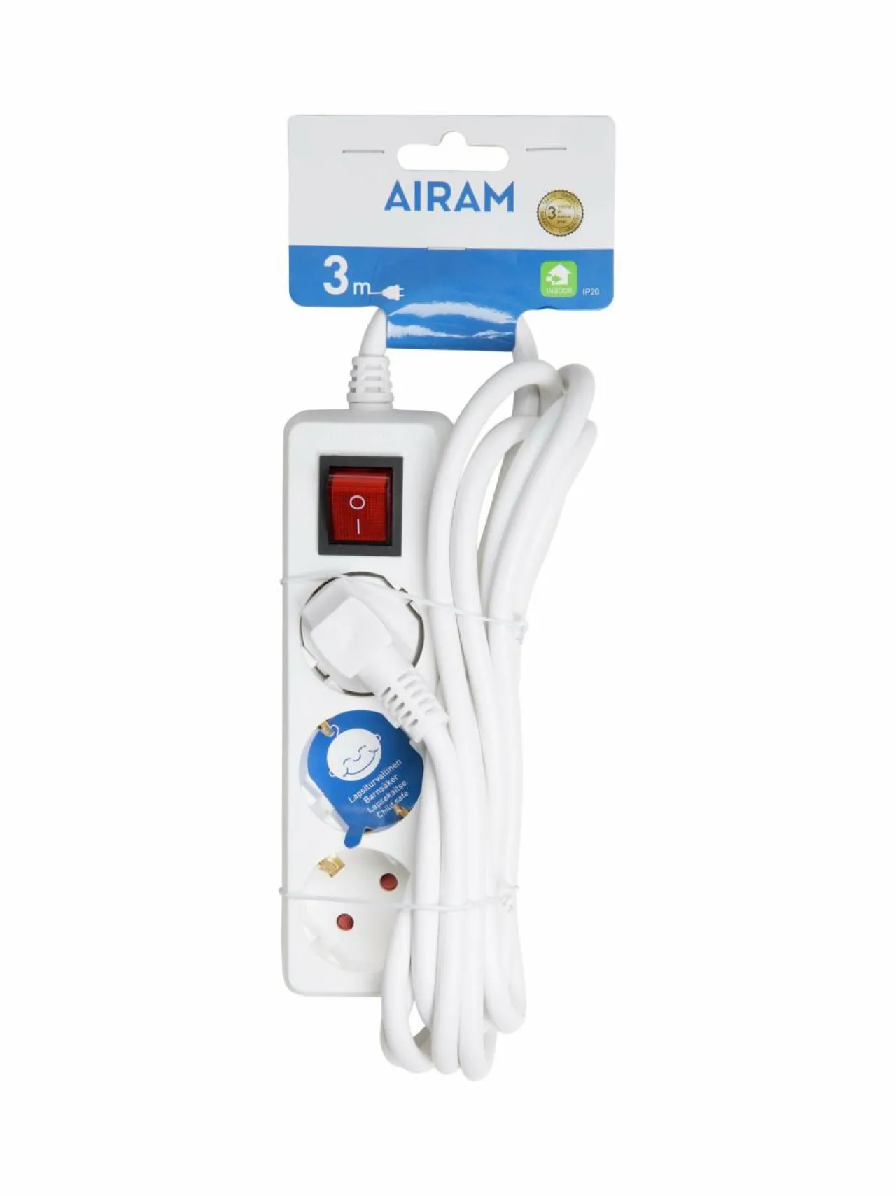 Turvatuotteet|Airam 3-osainen jatkojohto+kytkin 3 m WHITE