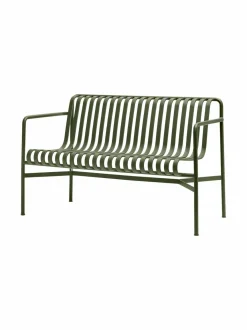 Puutarhakalusteet & Pehmusteet|HAY Palissade Dining -penkki selkänojalla 128 x 70 cm OLIVE (OLIIVINVIHREÄ)