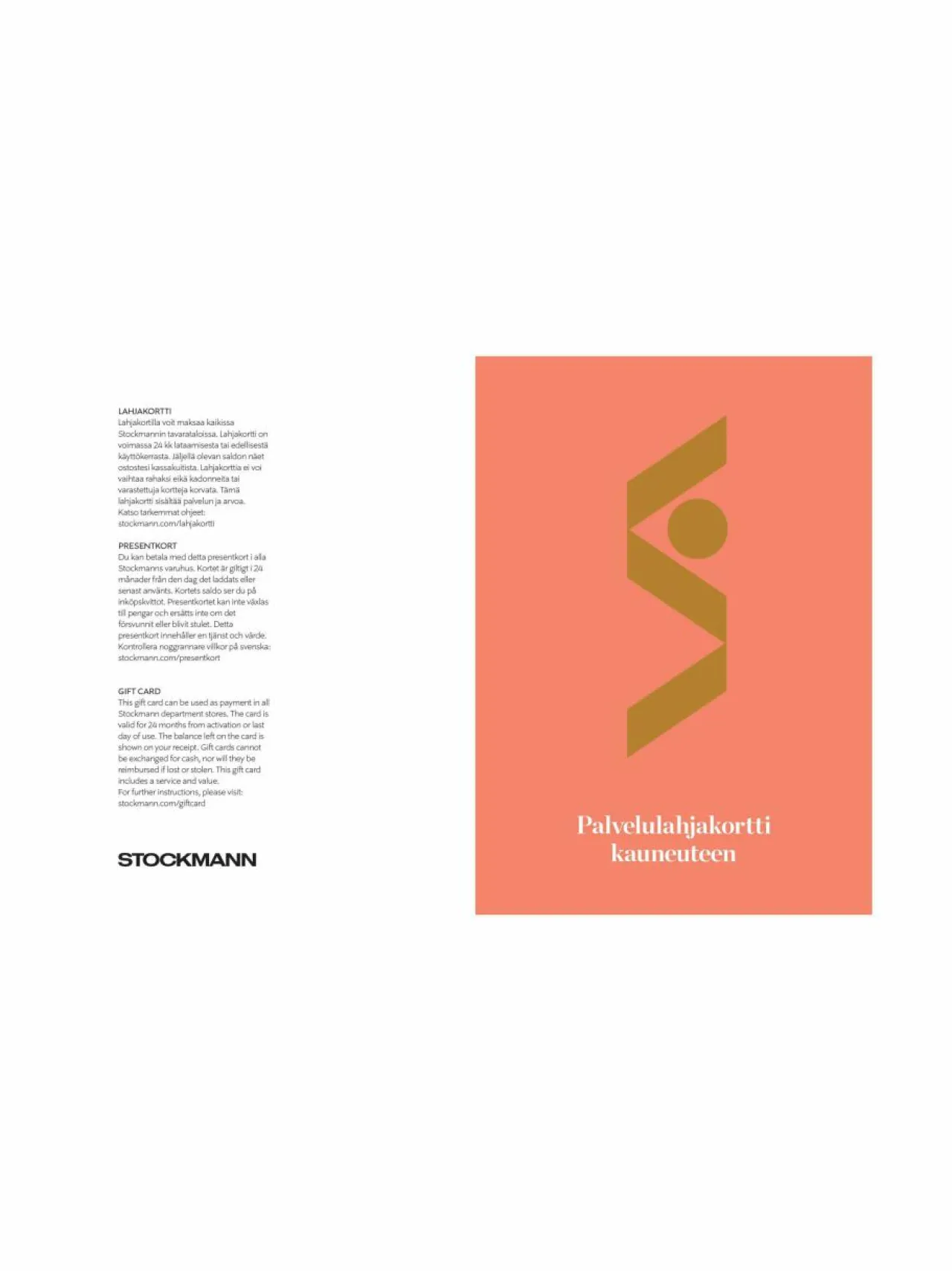 Lahjakortit|Stockmann Palvelulahjakortti kauneuteen CORAL