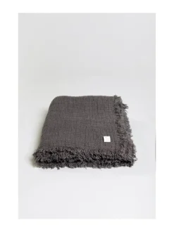 Huovat & Päiväpeitot|Nordic Swan Living Pellava Vohveli -torkkupeitto TUMMANHARMAA