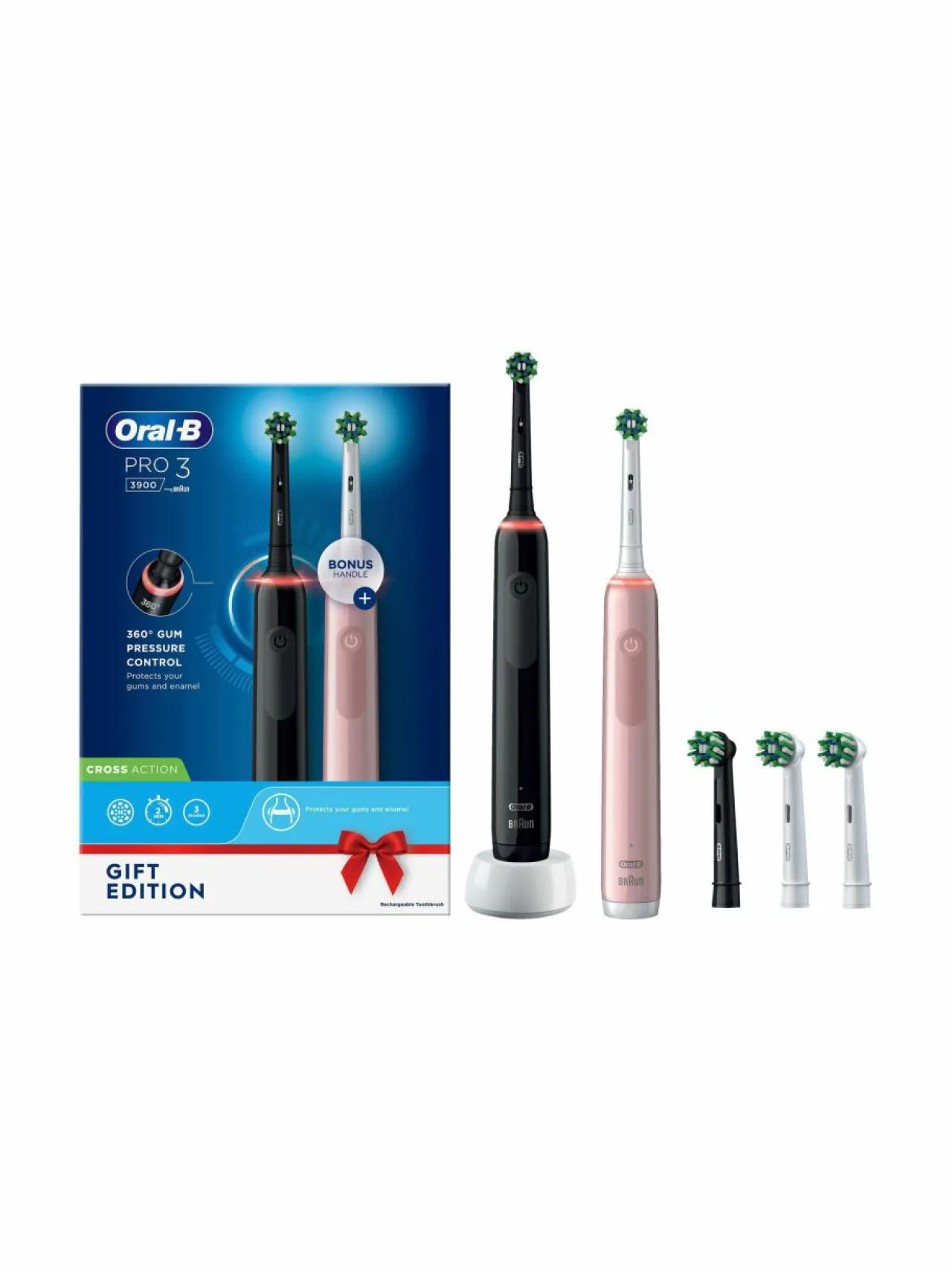 Hampaidenhoito|Oral-B PRO 3- sähköhammasharja tuplarungolla BLACK
