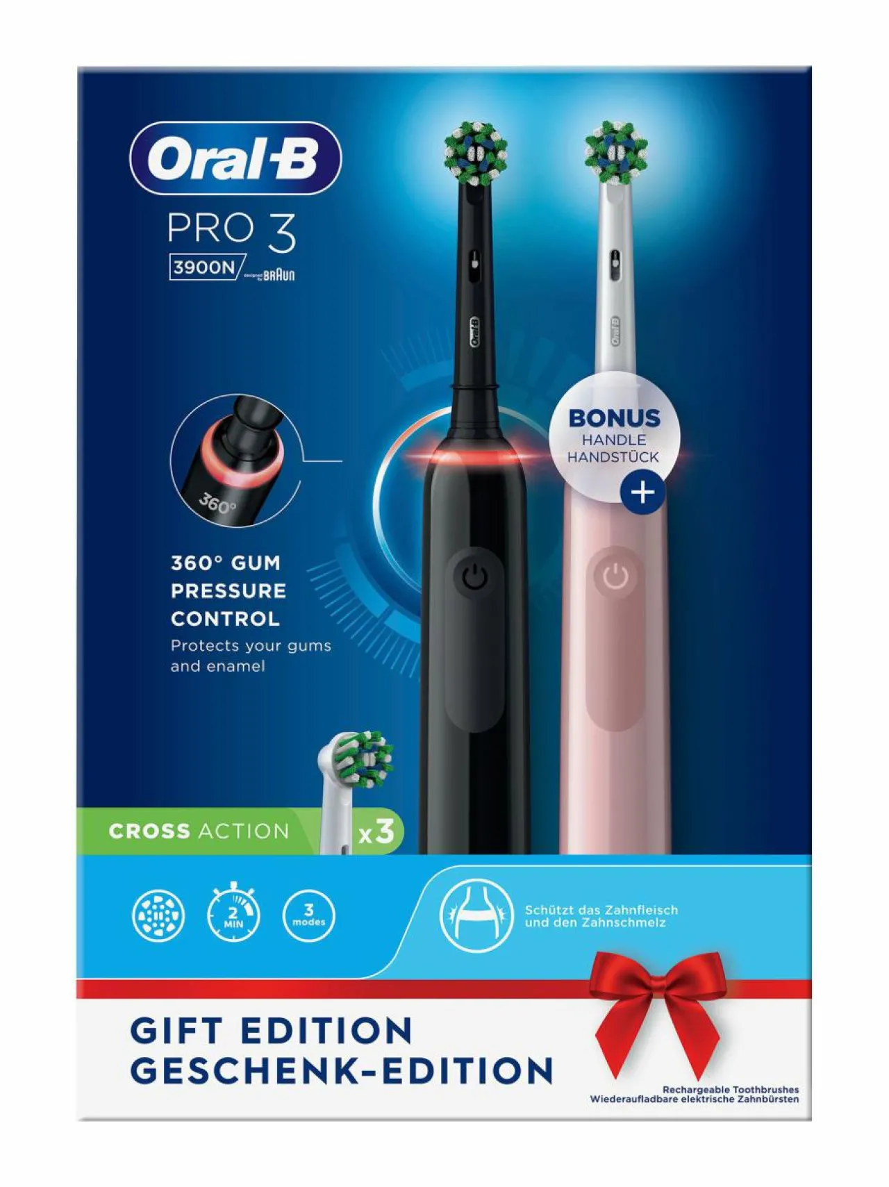 Hampaidenhoito|Oral-B PRO 3- sähköhammasharja tuplarungolla BLACK
