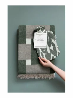 Huovat & Päiväpeitot|Lapuan Kankurit Punos-villahuopa, 130 x 180 cm 4 WHITE-OLIVE-BLACK