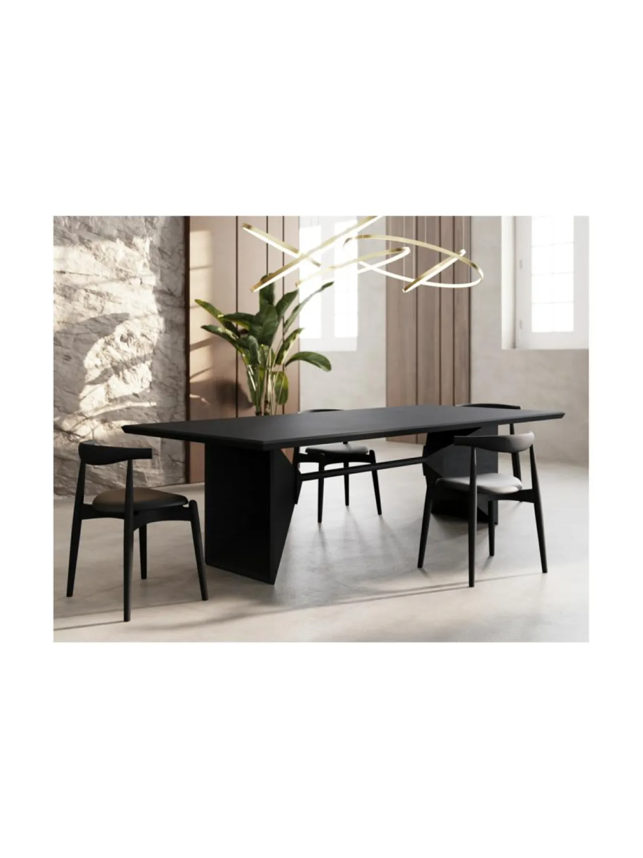 Pöydät|Havune Pyramis-ruokapöytä 250 x 110 x 74 cm MUSTA PETSAUS JA MATTA MUSTA LUONNONMUKAINEN KASVIÖLJYSEOS