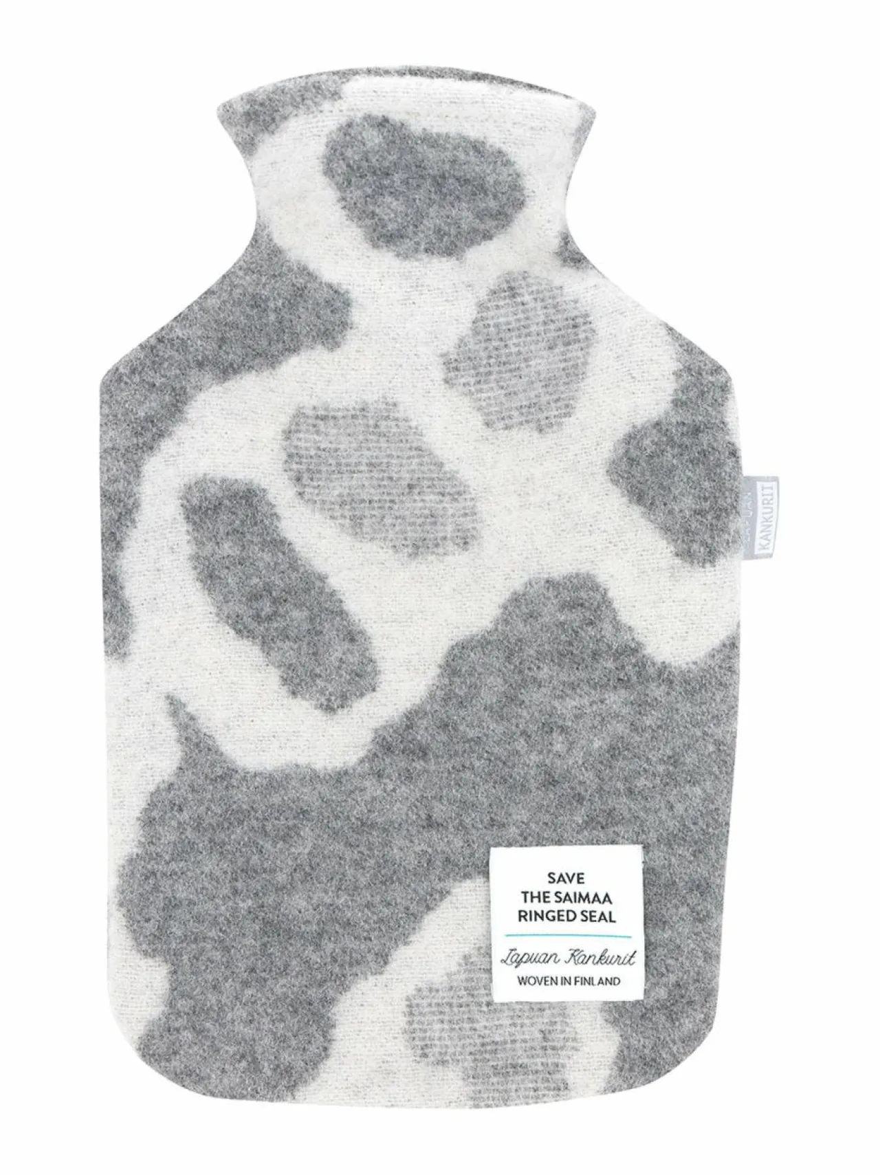 Huovat & Päiväpeitot|Lapuan Kankurit Saimaannorppa-kuumavesipullo VALKO-HARMAA