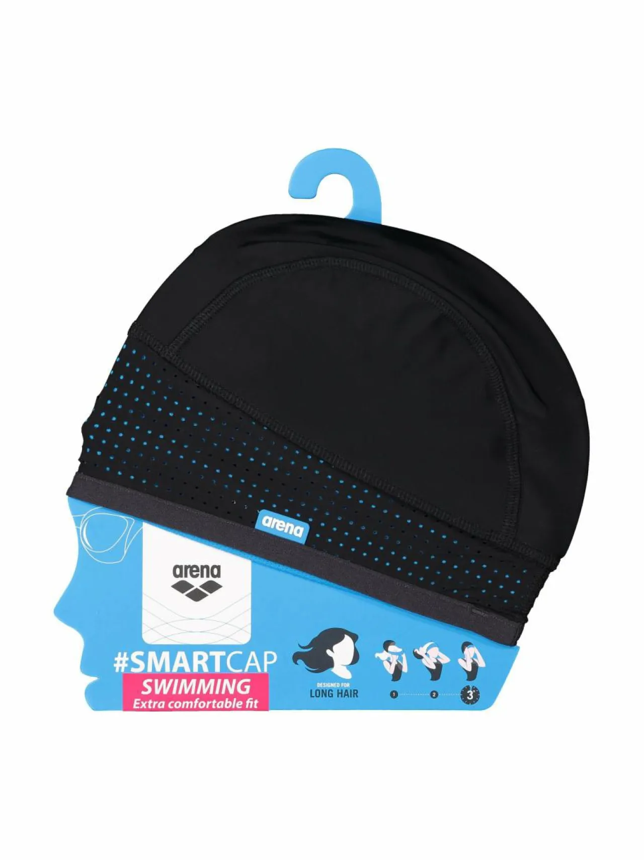 Kuntoilutarvikkeet|Arena Smart Cap -uimalakki pitkähiuksisille MUSTA/TURKOOSI