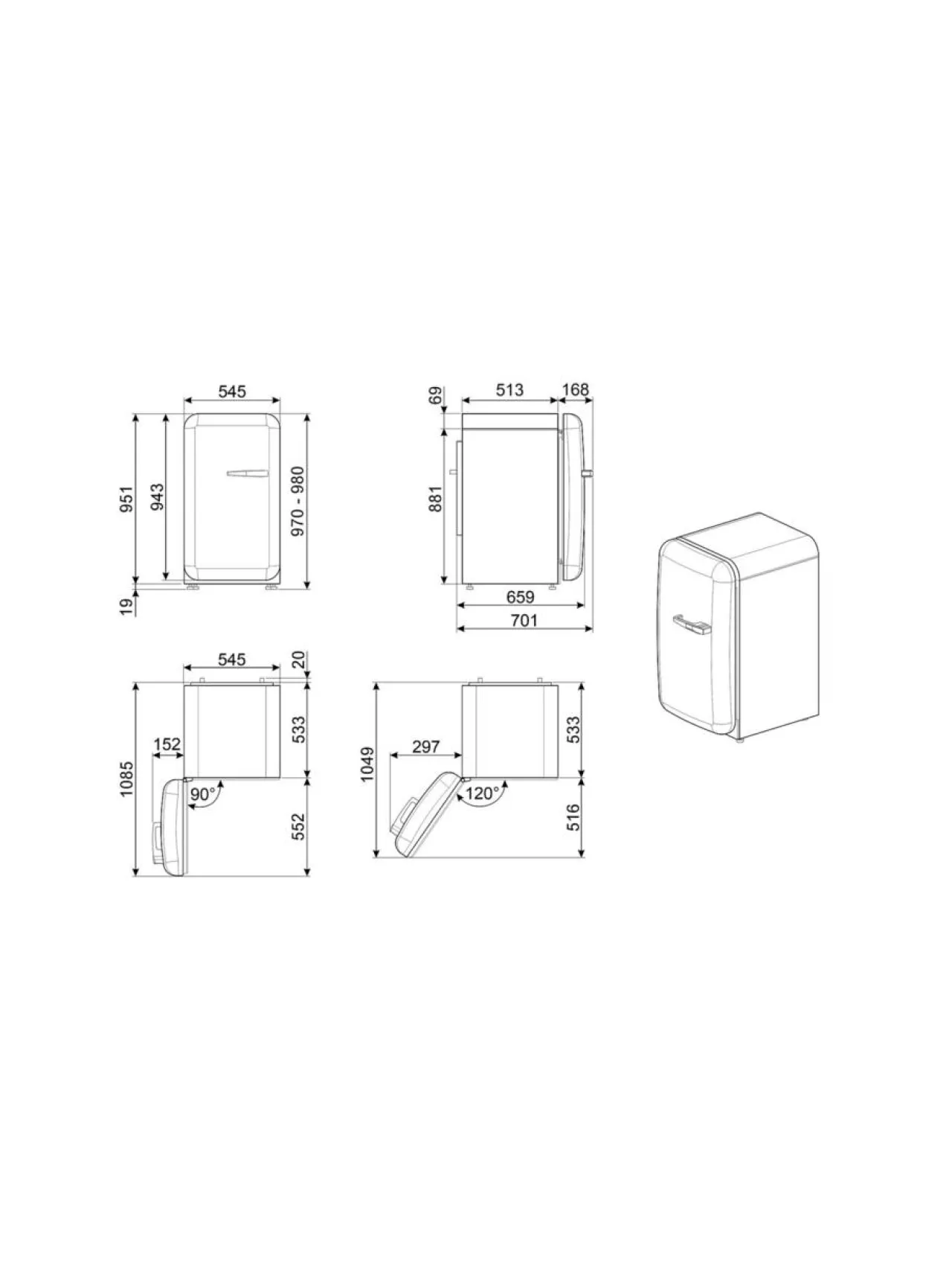 Jääkaapit Ja Pakastimet|Smeg FAB10HLBL6 Happy Bar jääkaappi, musta vasenkätinen