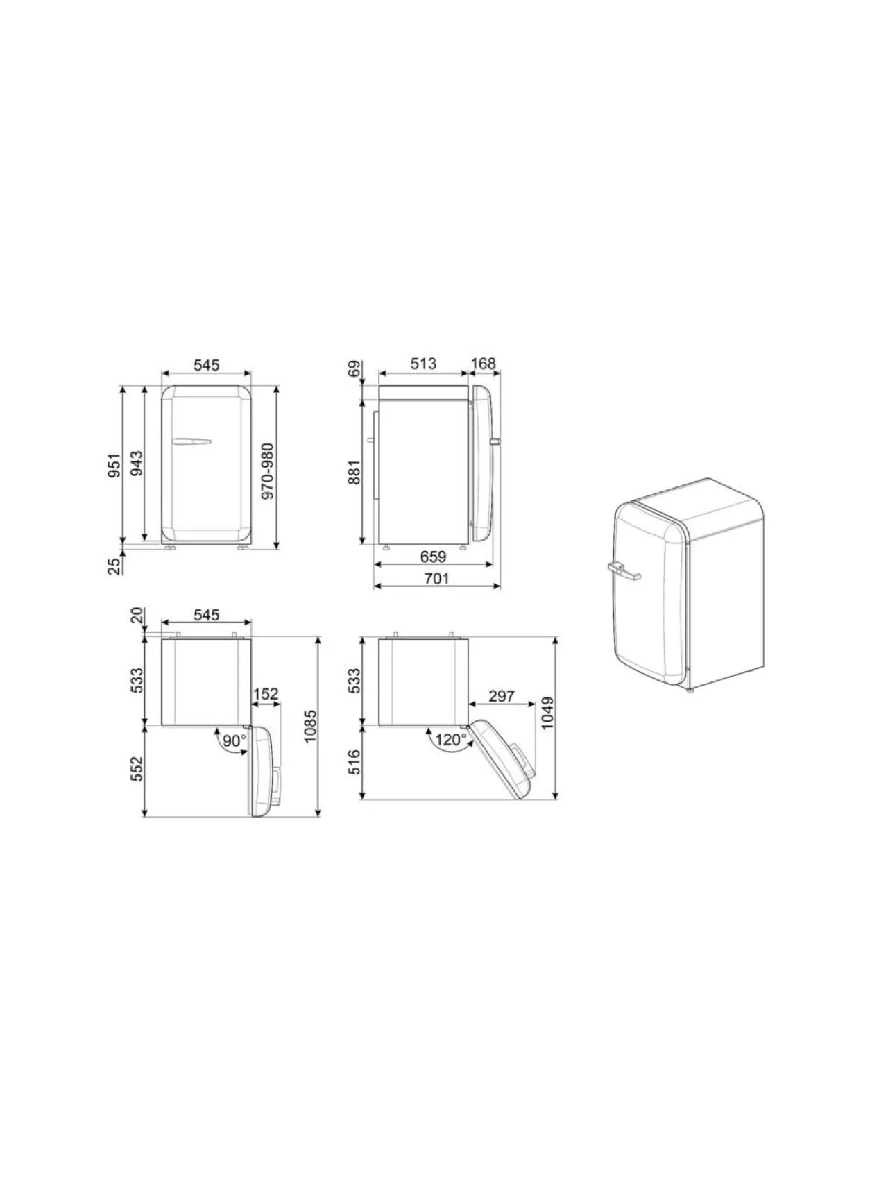 Jääkaapit Ja Pakastimet|Smeg FAB10HRBL6 Happy Bar jääkaappi, musta oikeakätinen