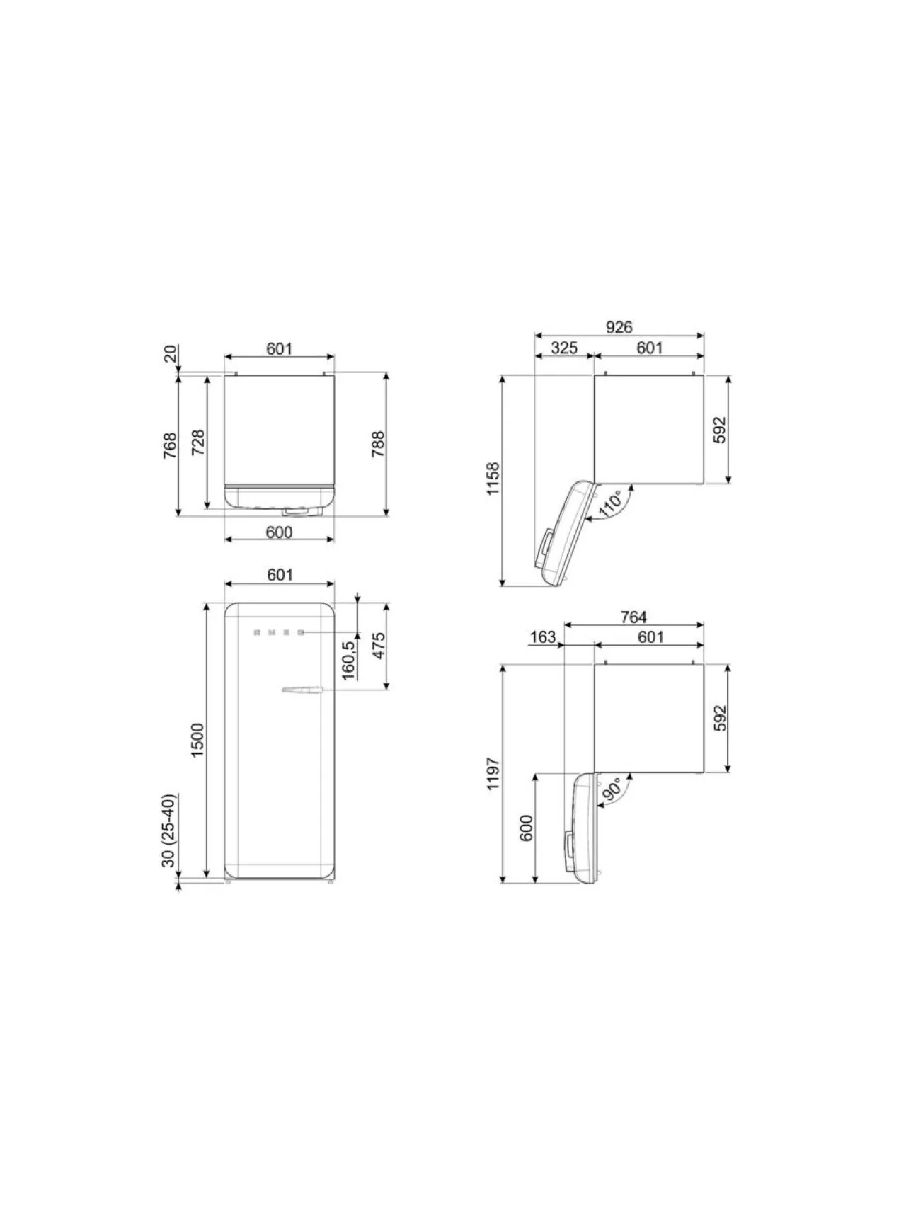 Jääkaapit Ja Pakastimet|Smeg FAB28LWH5 Jääkaappi, valkoinen vasenkätinen