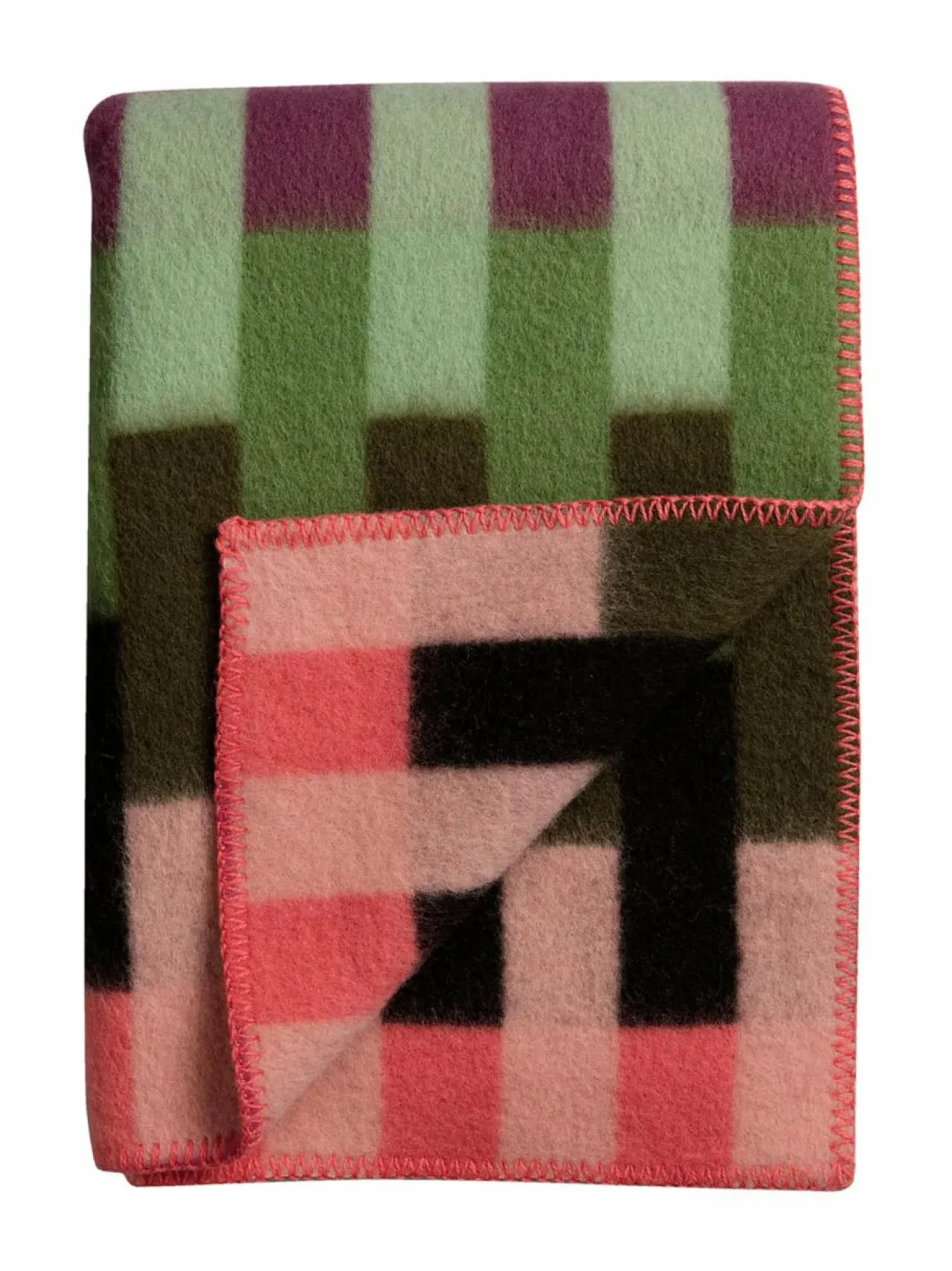 Huovat & Päiväpeitot|Røros Tweed Åsmund Bold -villahuopa 135 x 200 cm PINK GREEN