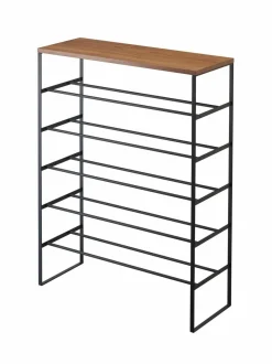 Säilytys|Yamazaki Tower-kenkähylly pähkinäviilukannella 87 x 66 x 25 cm BLACK