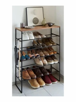 Säilytys|Yamazaki Tower-kenkähylly pähkinäviilukannella 87 x 66 x 25 cm BLACK