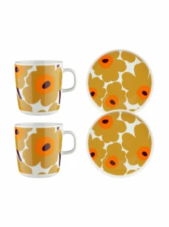 Astiasarjat|Marimekko Unikko Oiva -aamisaisetti 4 kpl 182 CARAMEL, CREAM, WARM ORANGE