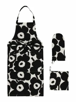 Keittiö- & Kattaustekstiilit|Marimekko Unikko-keittiötekstiilisetti 190 WHITE, BLACK