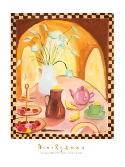 Taulut & Julisteet|Pia Rydman Art Vaaleanpunainen teehetki, 73x60 cm, akryylimaalaus, Pia Rydman