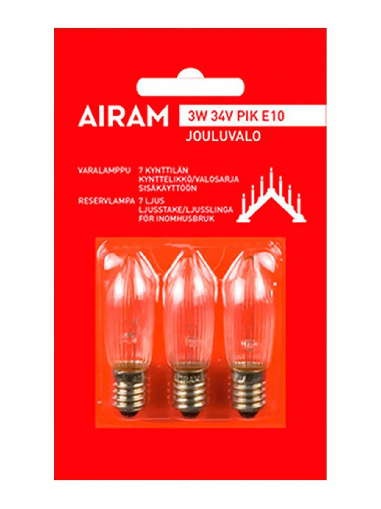 Lamput|Airam Varalamppu 3W 34V E10, 3 kpl KIRKAS