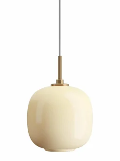 Kattovalaisimet|Louis Poulsen VL 45 Radiohus -riippuvalaisin, Ø 250mm BRASS/GLOSSY PALE YELLOW GLASS